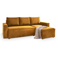 ECKSOFA SILES Gelb Velours-Stoff mit Schlaffunktion - Gelb/Grau, Holz/Kunststoff (230/140cm) - MASSENO