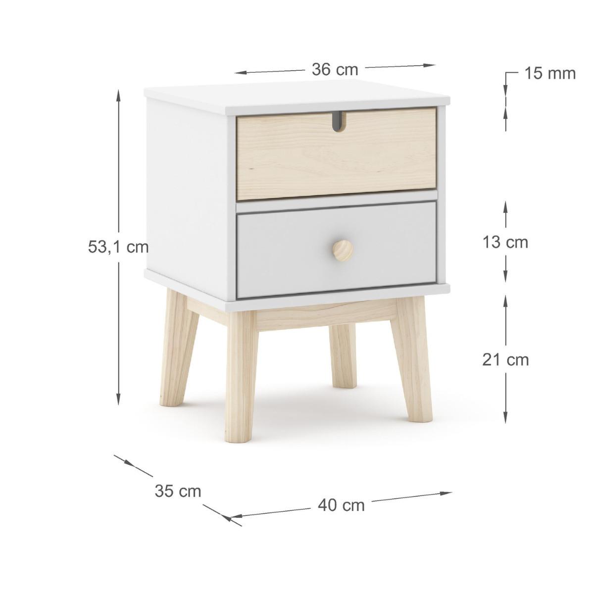 NACHTTISCH mit 2 Schubladen, L40 cm 35/40/53,1 cm - Weiß, Holz (35/53.1/40cm) - Calicosy