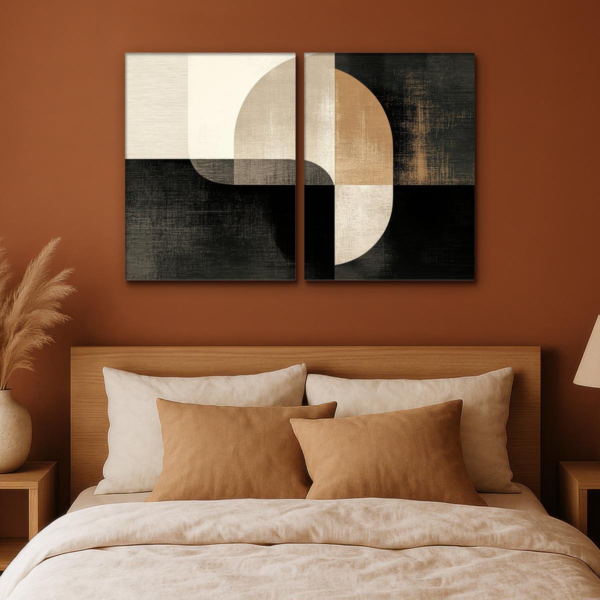 LEINWANDBILD 2er Set Formen - Abstrakt - Gold 100x70 cm - Schwarz, Textil (100/70cm) - MuchoWow