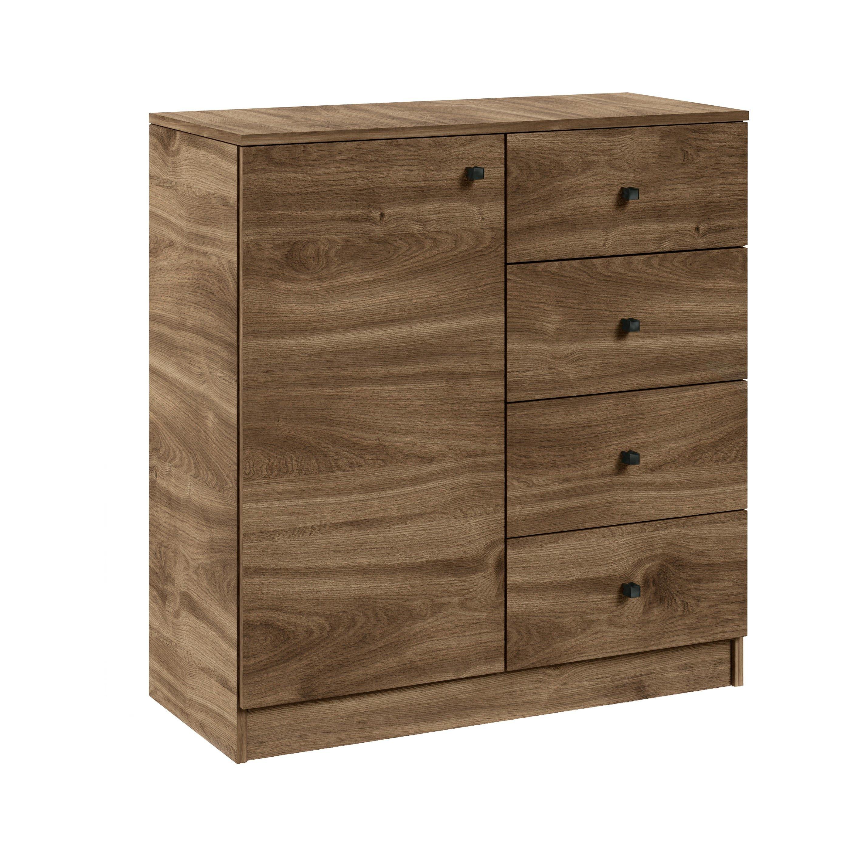 KOMMODE NESTOS 80/87/40cm mit 4 Schubladen 1 Türen Braun - Braun, Holzwerkstoff (80/87/40cm) - MASSENO