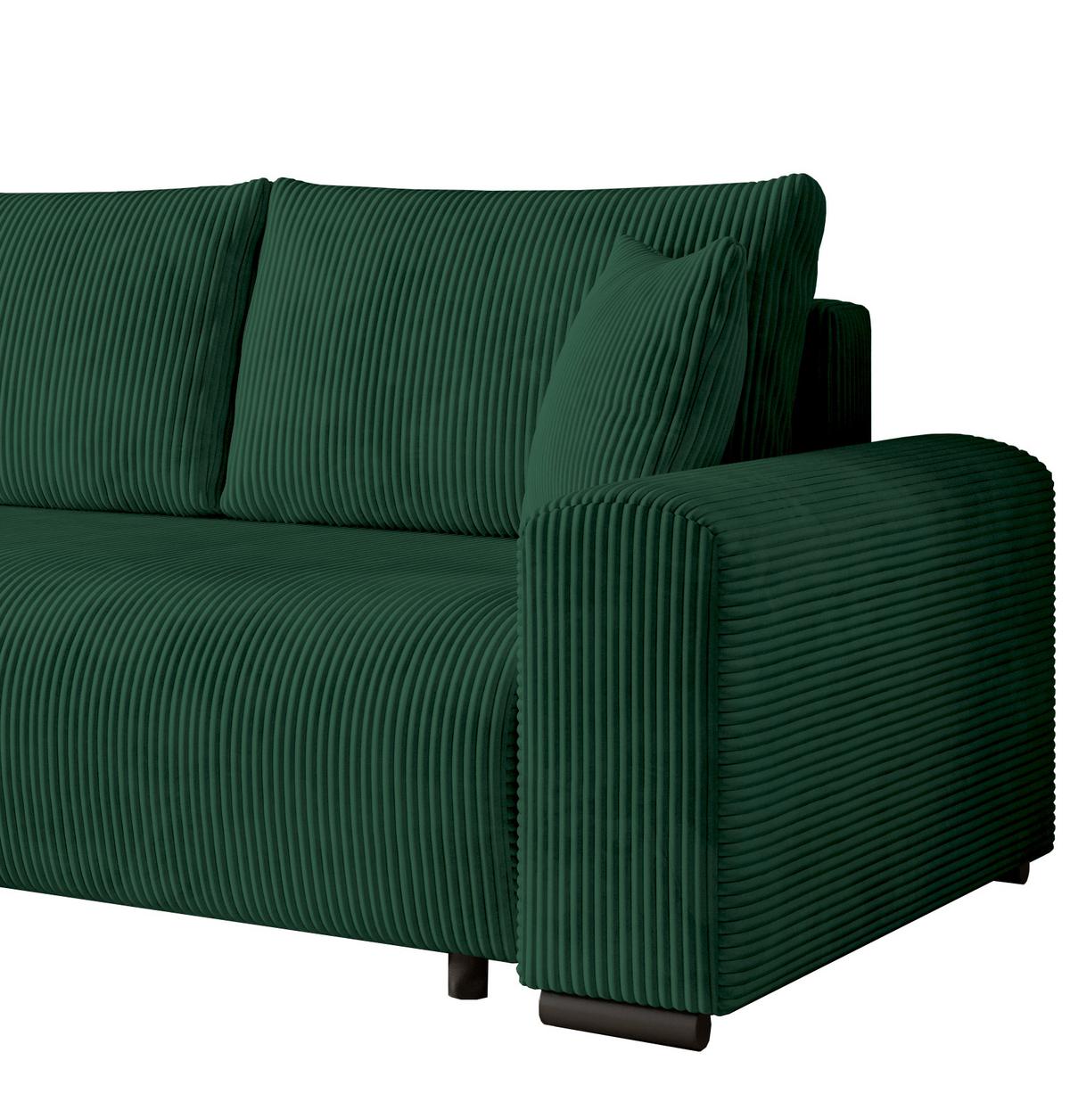 ECKSOFA Nelly mit Bettkasten und Schlaffunktion, Cordstoff in L-Form - Grün, Textil (270/185cm)