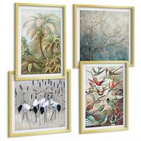 BILDER SET 4er Set - 50x50 cm & 40x60 cm Goldrahmen - Tropische Pflanzen, Vögel, Natur - Goldfarben, Kunststoff (50/50cm) - TULUP
