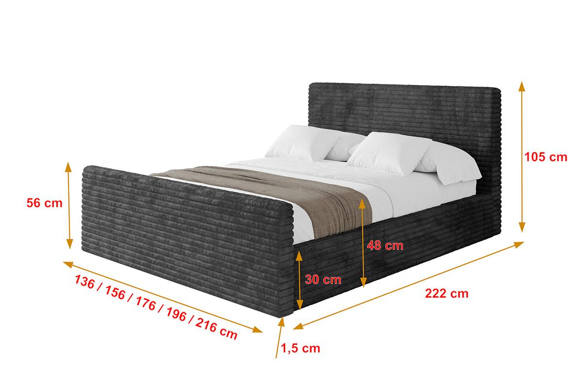 POLSTERBETT mit Bettkasten, Fußteil und Lattenrost, Boxbett mit Matratze H3/H4 - ALOVA-Z 120x200 Schwarz - Schwarz, Holzwerkstoff/Textil (120/200cm) - ALTDECOR
