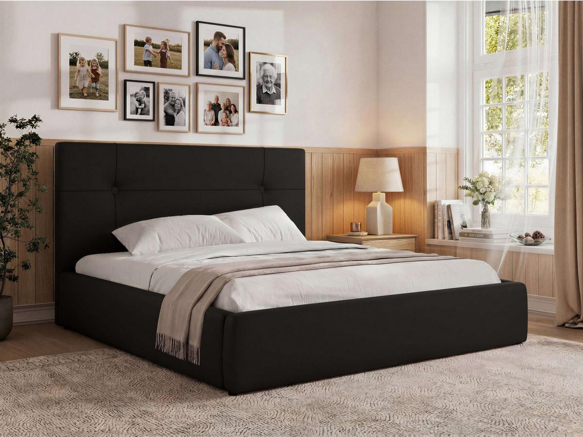 POLSTERBETT CALERIO CLASSIC 160/200 - Schwarz Kunstleder - Matratze Foam - Schwarz, Kunststoff/Textil (160/200cm) - MKS
