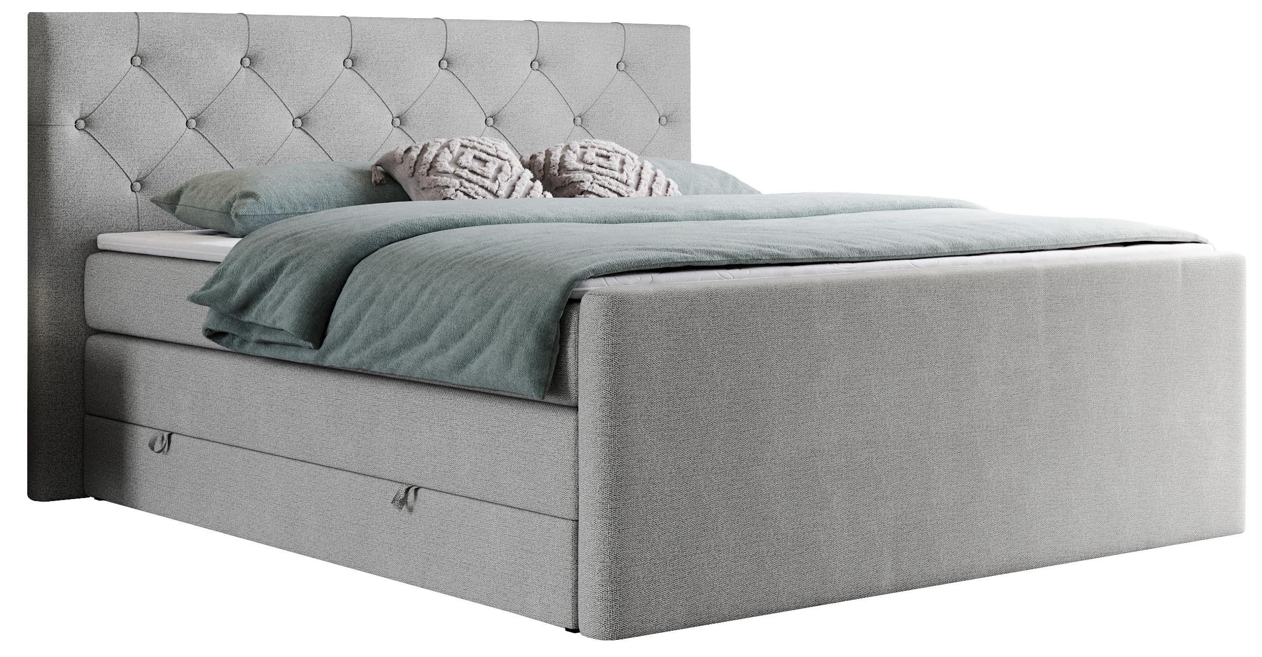 BOXSPRINGBETT KING VELEN 160/200 Hellgrau Struktur - H4 - Hellgrau, Holz/Textil (160/200cm) - MKS