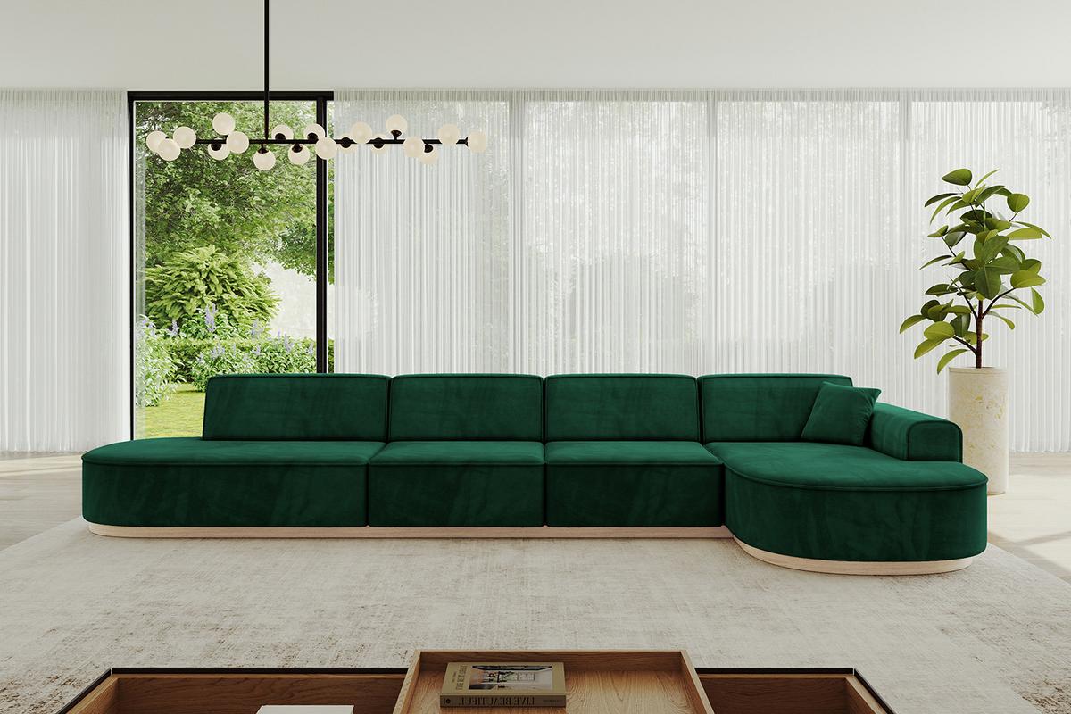 ECKSOFA Ottomane Rechts MARI-L3-v1 - 413x171x83 cm Grün Velours - Grün, Holzwerkstoff/Textil (171/413cm) - ALTDECOR