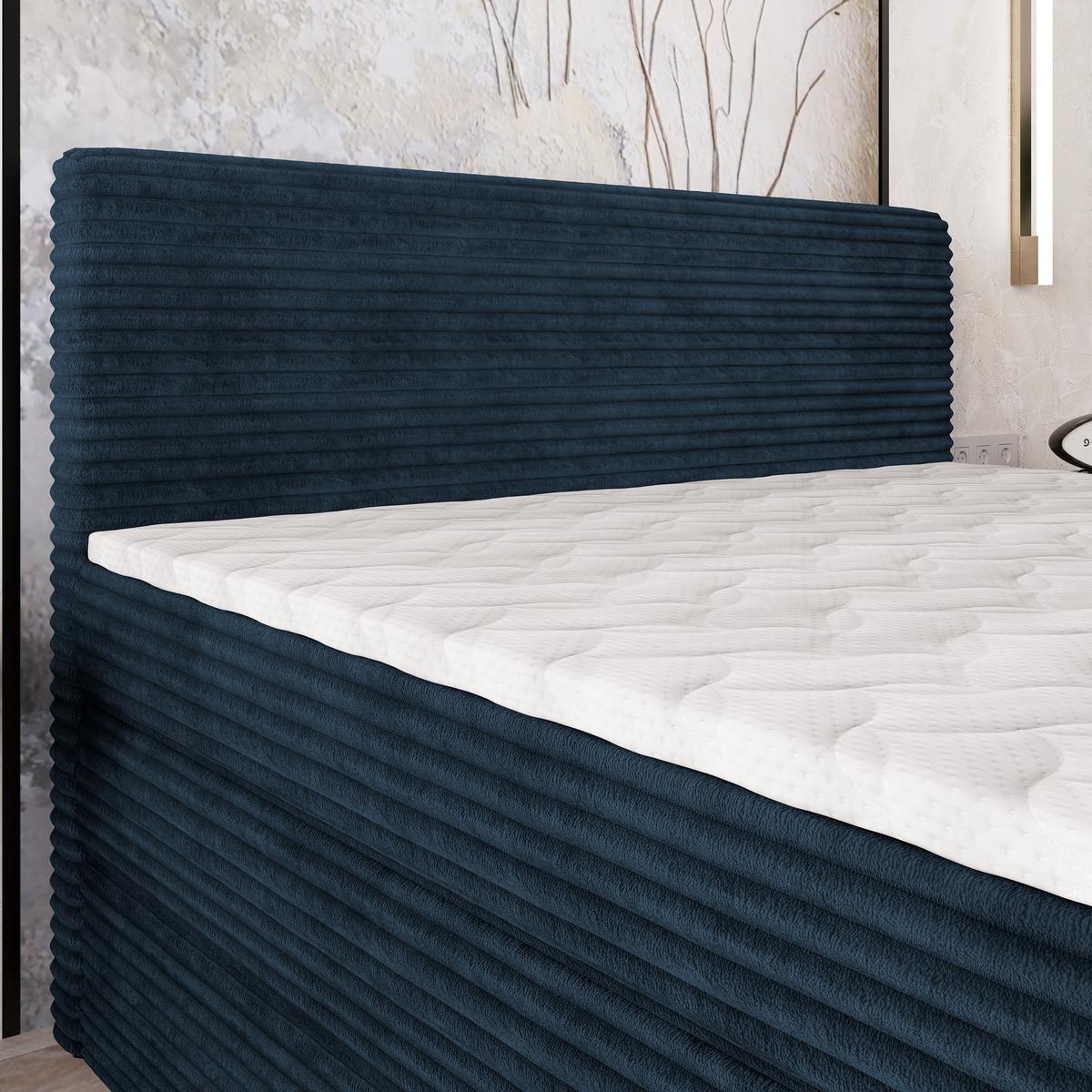 BOXSPRINGBETT LUNERA 140x200 cm mit Matratze und Topper - Blau - Blau, Holz (140/200cm) - MASSENO