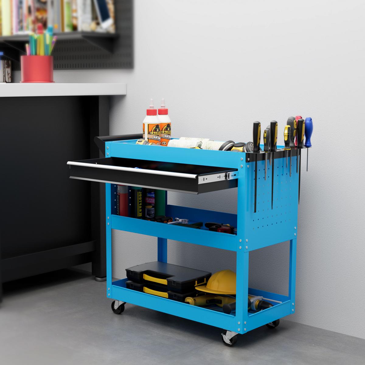 WERKZEUGWAGEN mit 3 Etagen Blau - Blau, Metall (35/76/82cm) - HOMCOM
