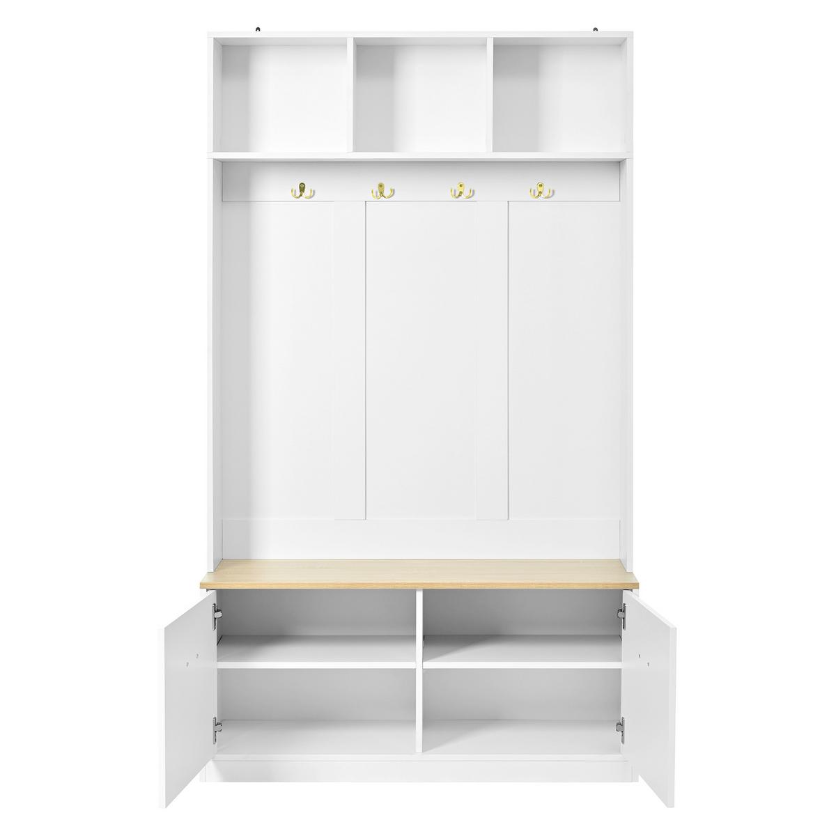 GARDEROBE holzoptik weiß sitzbank stauraum - Weiß, Holzwerkstoff (105/180/40cm) - Urban Meuble