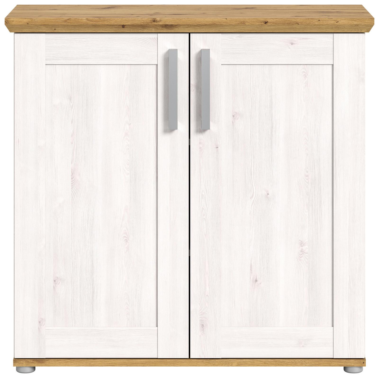 KOMMODE weiß Lärche, Eiche Artisan 95 cm, Sideboard im Landhaus-Stil - Silberfarben/Weiß, Holzwerkstoff/Kunststoff (95/92/39cm) - Inn.Furn