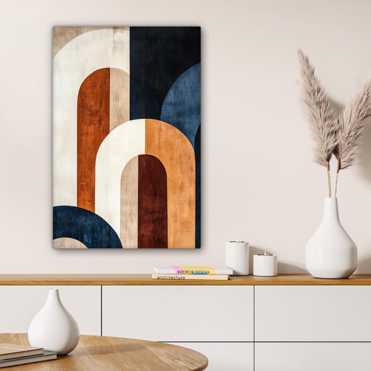 LEINWANDBILD Abstrakt - Formen - Dunkelblau Wanddeko 40x60 cm - Cognac, Textil (40/60cm) - MuchoWow