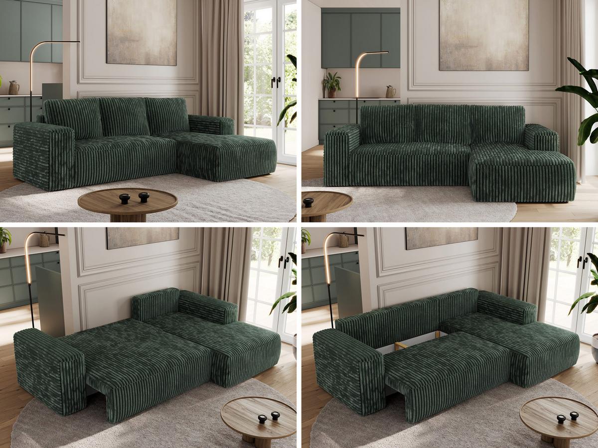ECKSOFA TRENTINO L Grün Cord - Rechts - Schwarz/Grün, Kunststoff/Textil (164/266cm) - MKS
