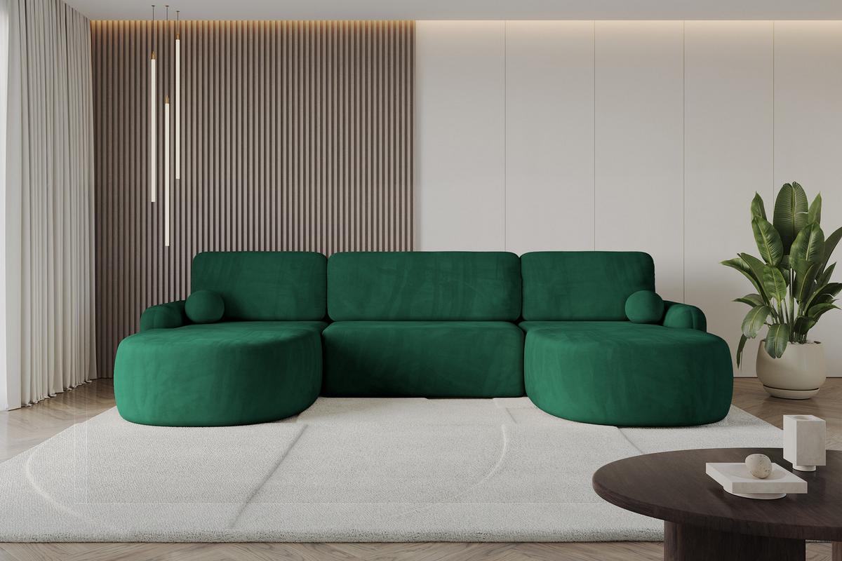 WOHNLANDSCHAFT mit Schlaffunktion und Bettkasten LIRA-U - 335x172x89 Grün - Grün, Holzwerkstoff/Textil (335/89/172cm) - ALTDECOR