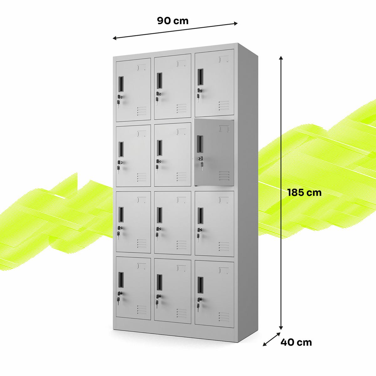 MEHRZWECKSCHRANK mit 12 Fächer Hellgrau Stahl 90x185x40cm - Hellgrau, Metall (90/185/40cm) - Muralo