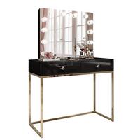 SCHMINKTISCH BLANCO ELITE mit Spiegel und Beleuchtung Gold Chrom Schwarz Hochglanz Kristallgriff - Schwarz Hochglanz/Transparent, Holzwerkstoff (100/146/42cm) - Lookway