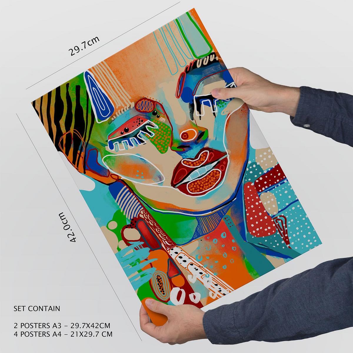 POSTER Set Mit 6 Lady Mazarelli In Weibliche Zusammenfassung A3 & A4 Rahmenlos - Klar, Papier (29/3cm) - Nacnic