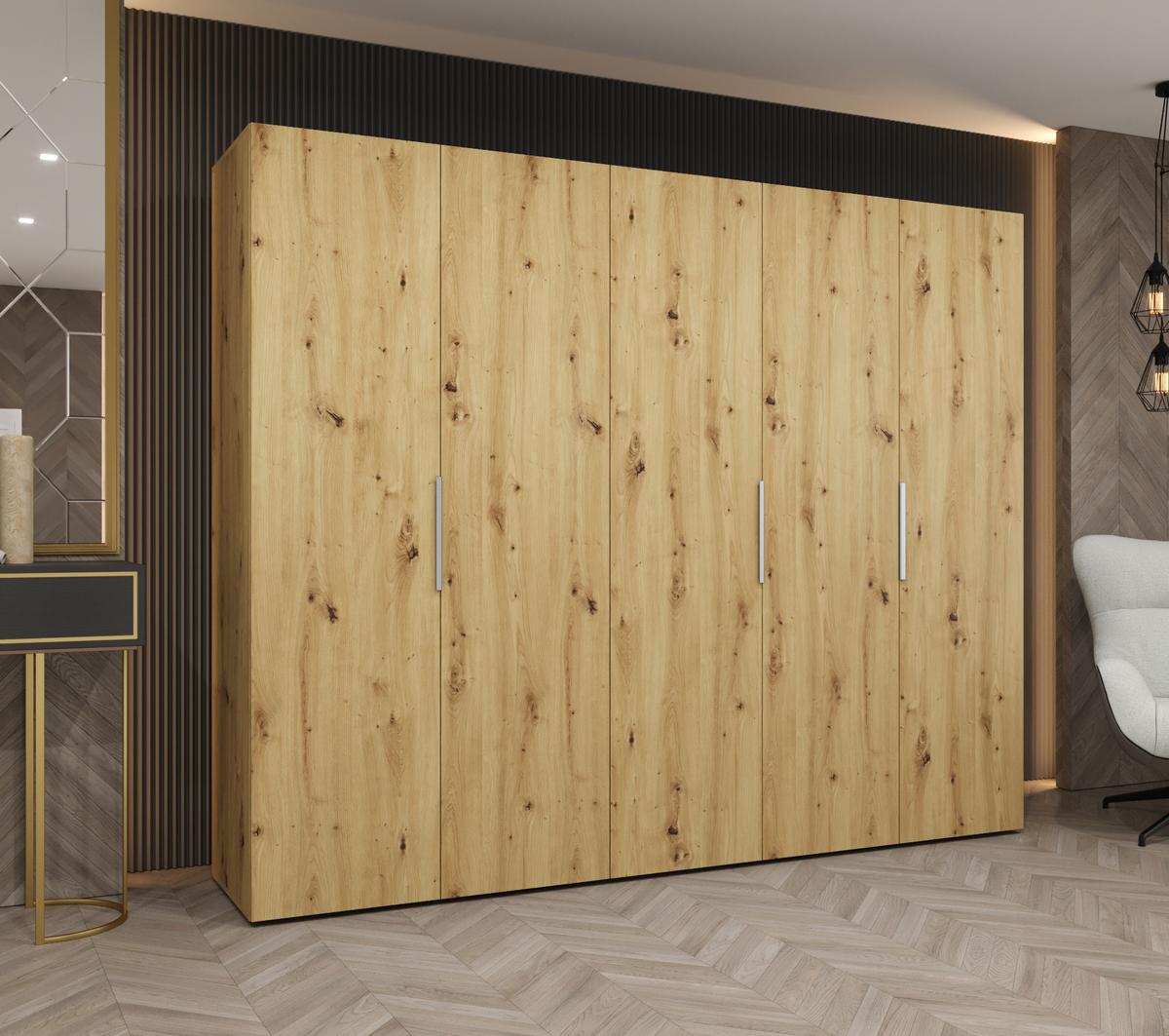 DREHTÜRENSCHRANK 202/250/52 5-türig - Kaschmir/Eiche Artisan, Holz (250/202/52cm) - MÖBEL KRYSPOL