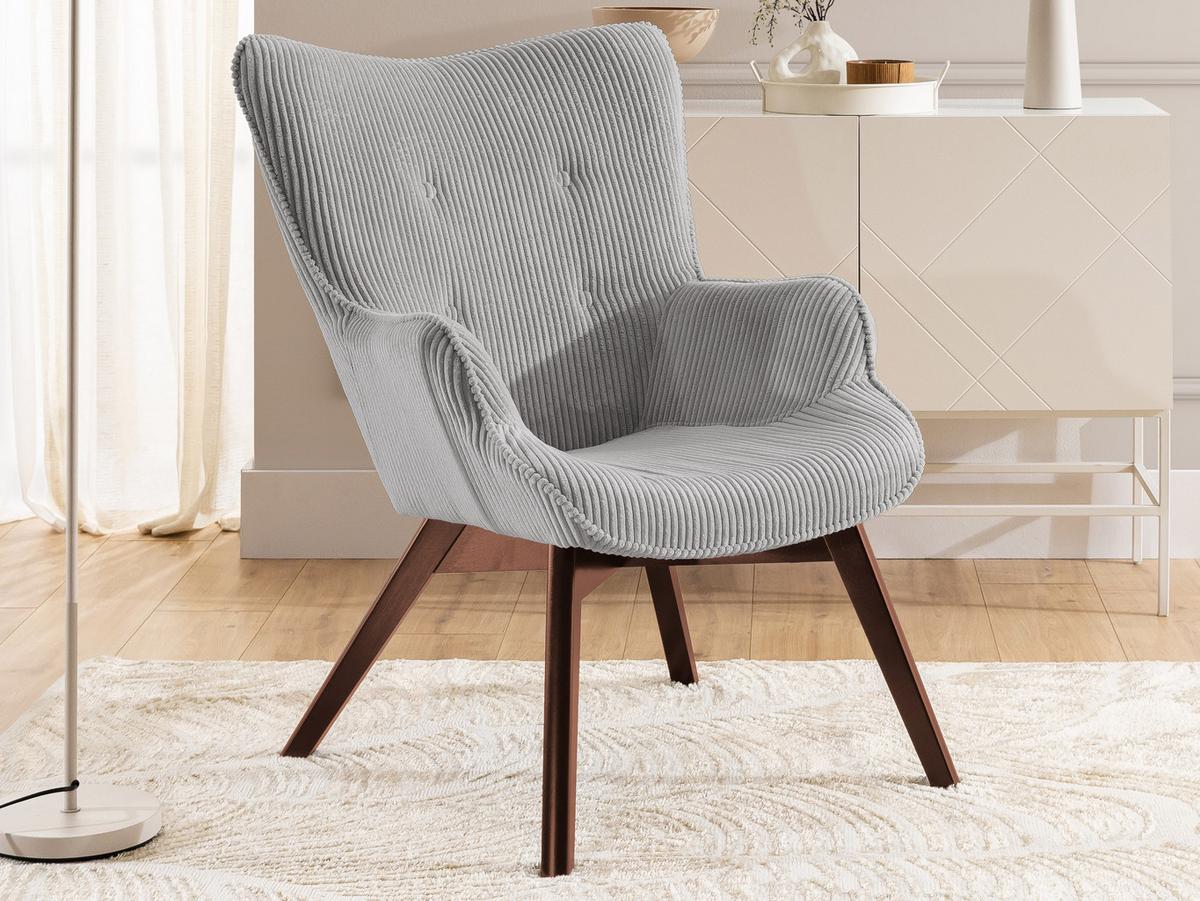 LOUNGESESSEL mit Fußhocker Lenari Hellgrau Cordstoff mit Füßen in Braun - Hellgrau/Braun, Holz/Textil (71/96/86cm) - S-Style Möbel