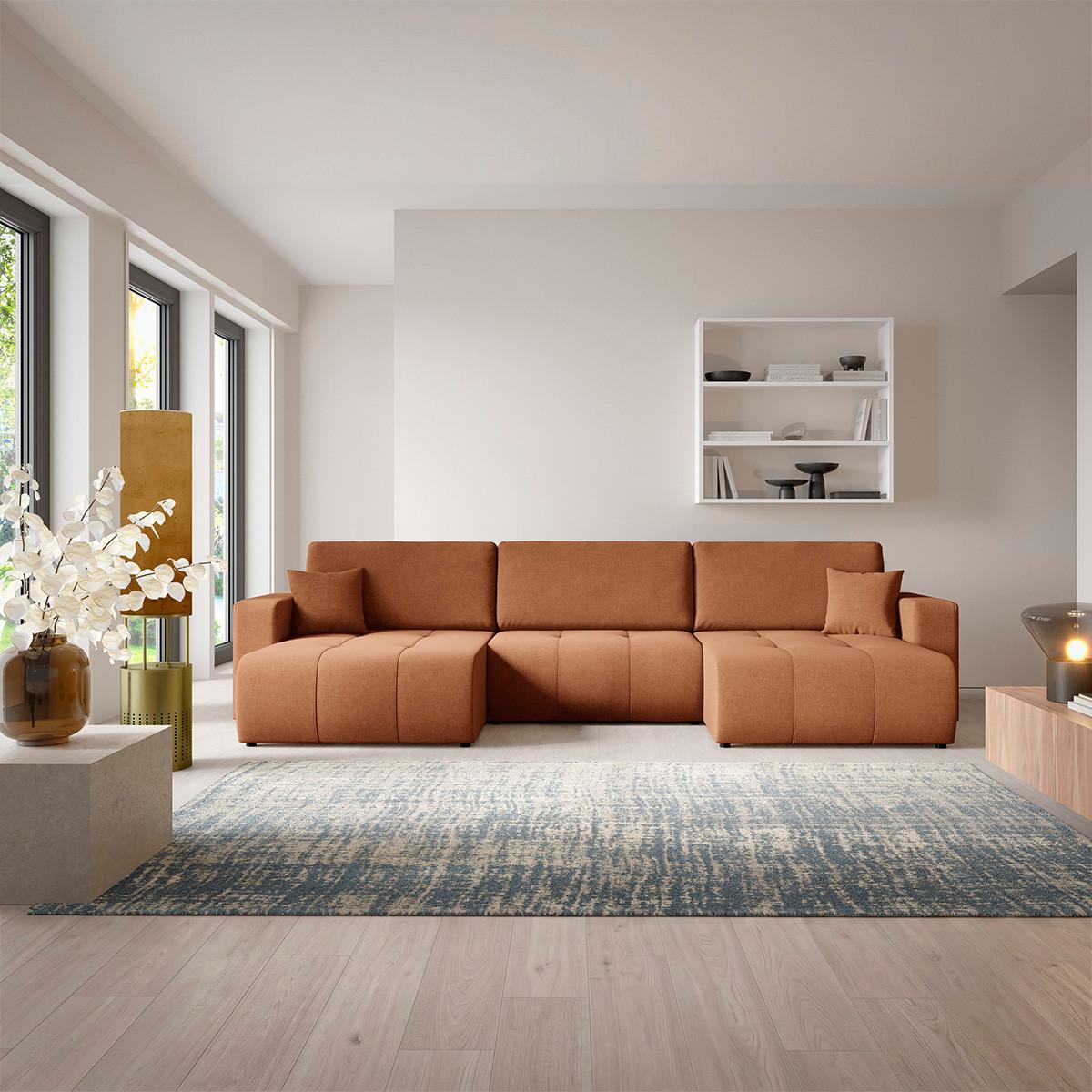 PANORAMASOFA Giulia 5 Sitzplätze Terrakotta - Orange, Holz (344/82/149cm) - Petits-meubles