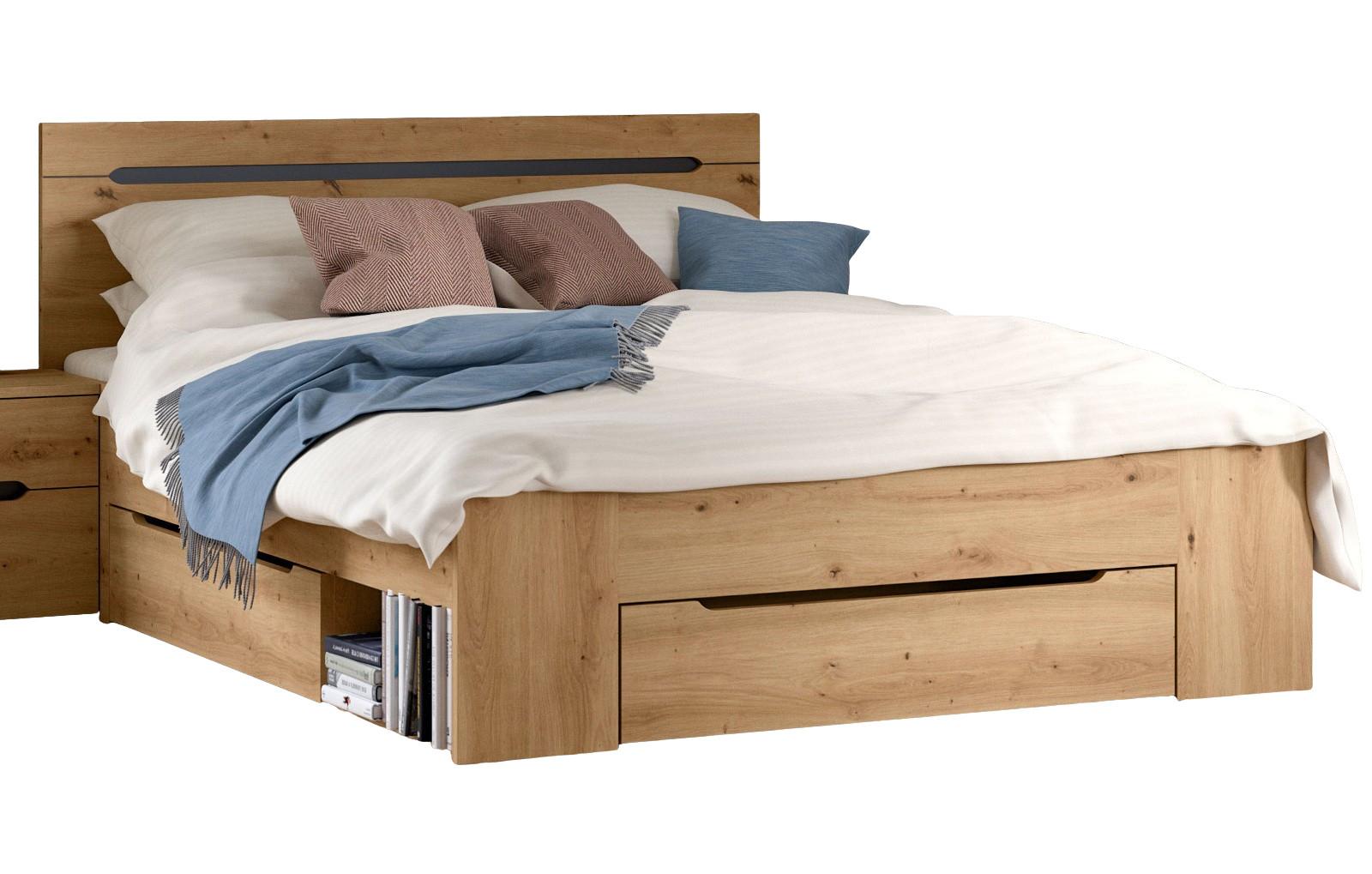 BETT Eiche, grau Liegefläche 140 x 200 cm, Stauraumbett mit 3x Bettschubkasten - Eiche Artisan/Grau, Holzwerkstoff/Metall - Inn.Furn