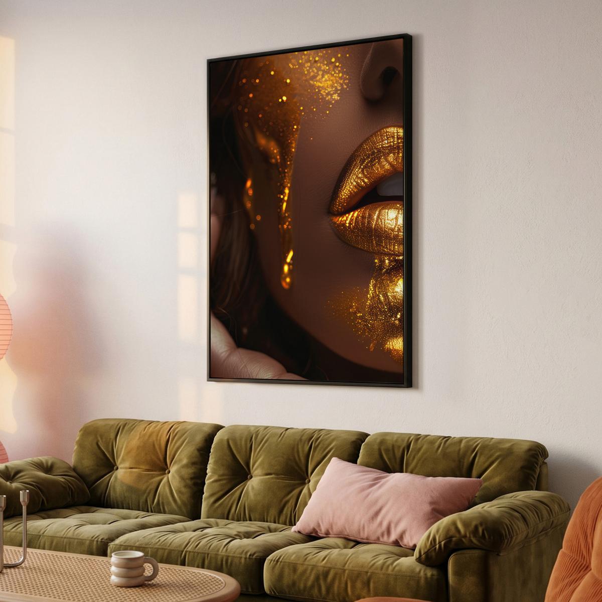 LEINWAND Bilder mit Rahmen - Frau - Gold - Luxus - Porträt - 80x120 - Goldfarben, Textil (80/120cm) - MuchoWow