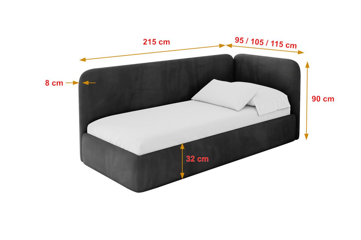 EINZELLBETT Jugendbett mit Bettkasten und Matratze H3/H4, Links - ELSY 80x200 Schwarz - Schwarz, Holzwerkstoff/Textil (80/200cm) - ALTDECOR