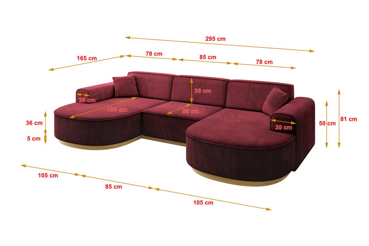 WOHNLANDSCHAFT MARI-U1-v2 - 303x171x83 cm Bordeaux Velours - Bordeaux, Holzwerkstoff/Textil (303/83/171cm) - ALTDECOR