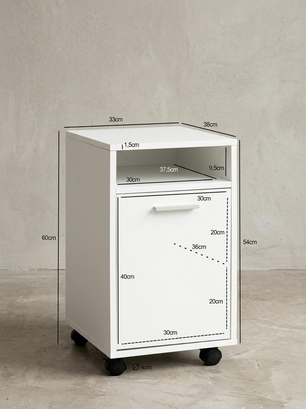 ROLLCONTAINER 2 Türfächer Ablage Rollen Mit Bremsen OSSOLA, Weiß 33x38x60 cm - Schwarz/Weiß, Holz/Kunststoff (33/60/38cm) - KADIMA DESIGN