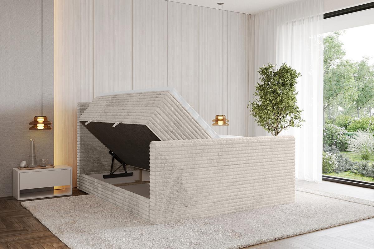 BOXSPRINGBETT mit Matratze H3|H4 und Lattenrost - TOLO-Z KING-v1 140x200 Cord - Creme - Creme, Holzwerkstoff (140/200cm)