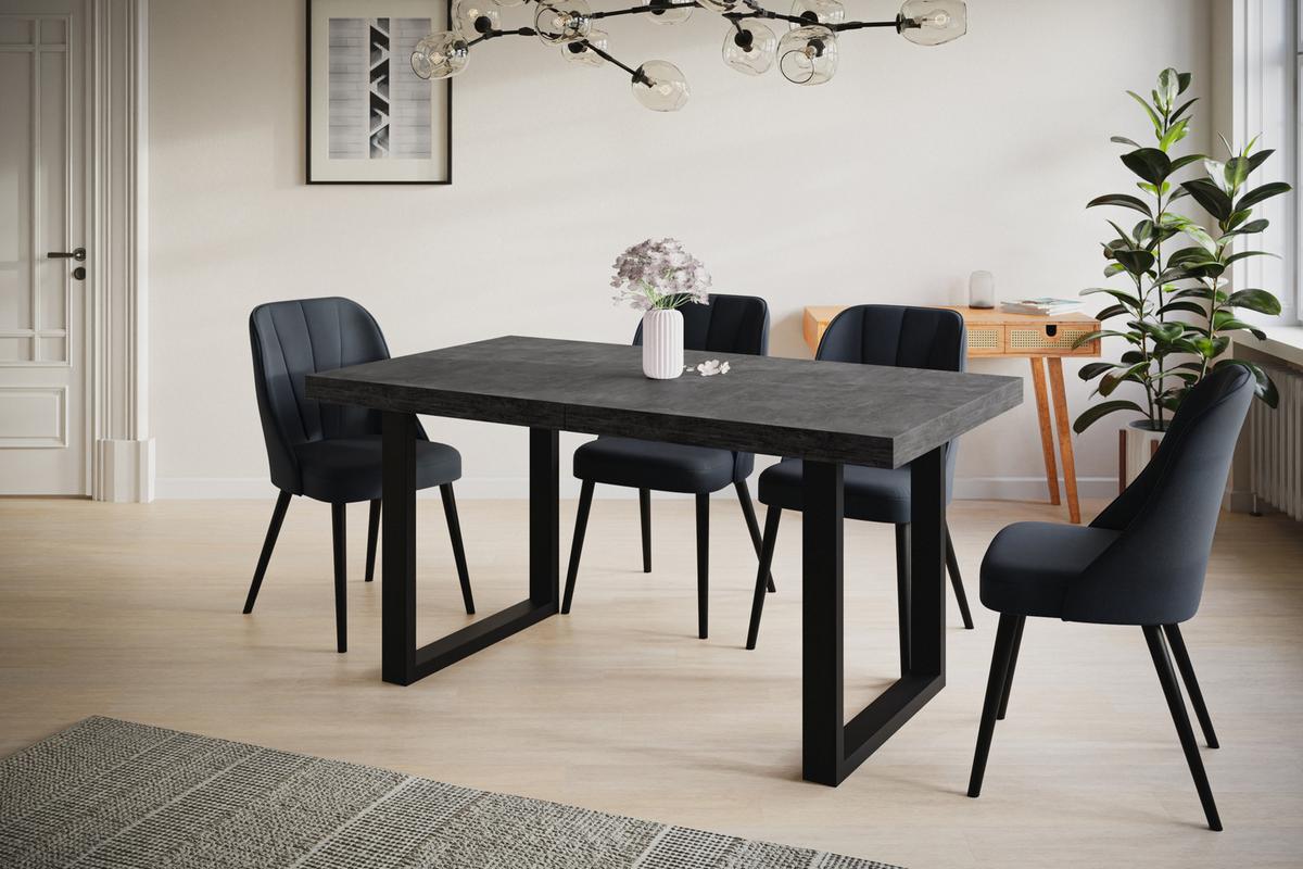 ESSZIMMERTISCH LOFT-U 160X90X77 cm, Farbe: Dunkelgrau, mit Metallbeinen in Farbe Schwarz - Dunkelgrau/Schwarz, Holzwerkstoff (160/90/77cm) - Alpi-Möbel