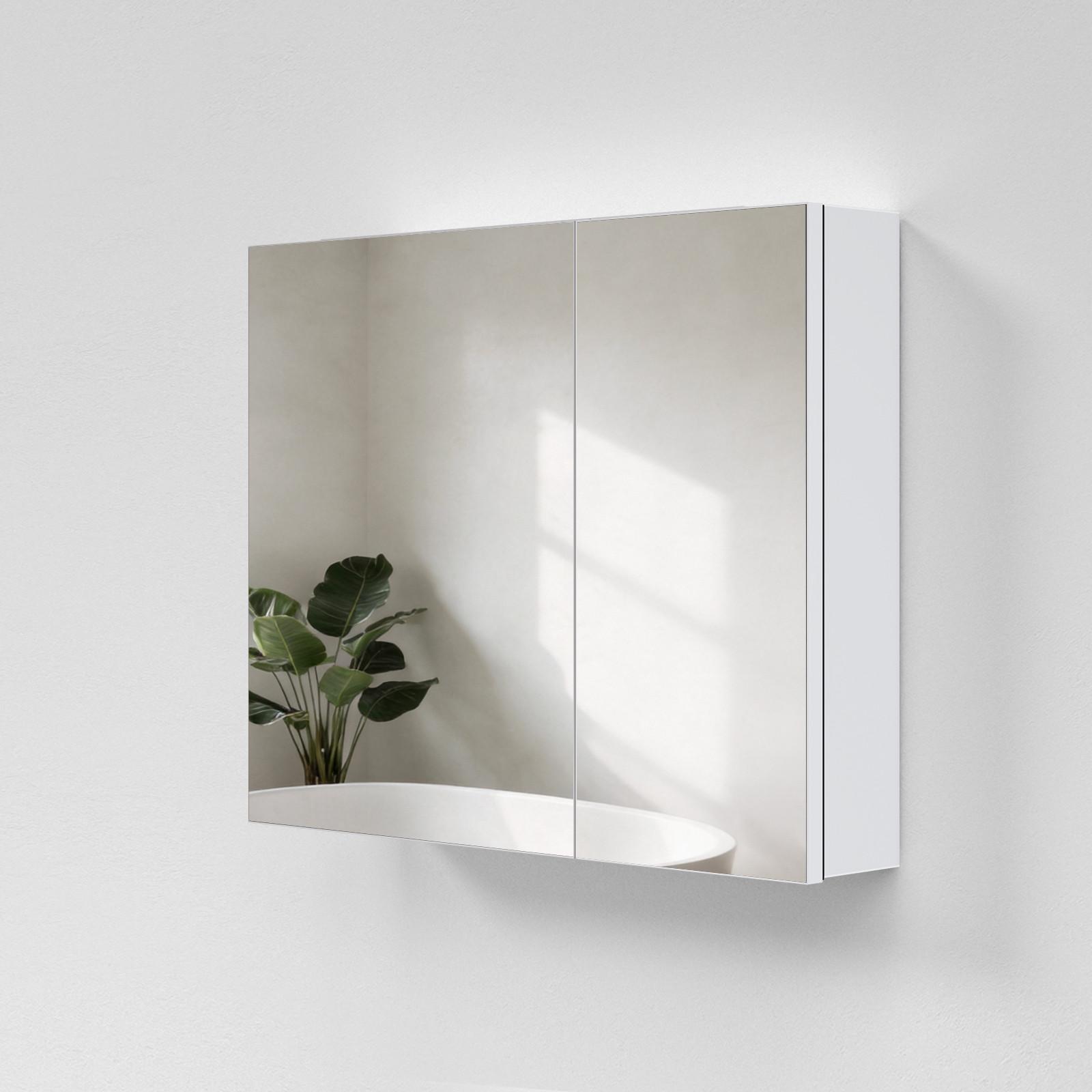 SPIEGELSCHRANK mit Ablagefächern und Rückwand-Stauraum mattweiß 65/80 cm - Weiß, Glas (80/65/15cm) - EMKE
