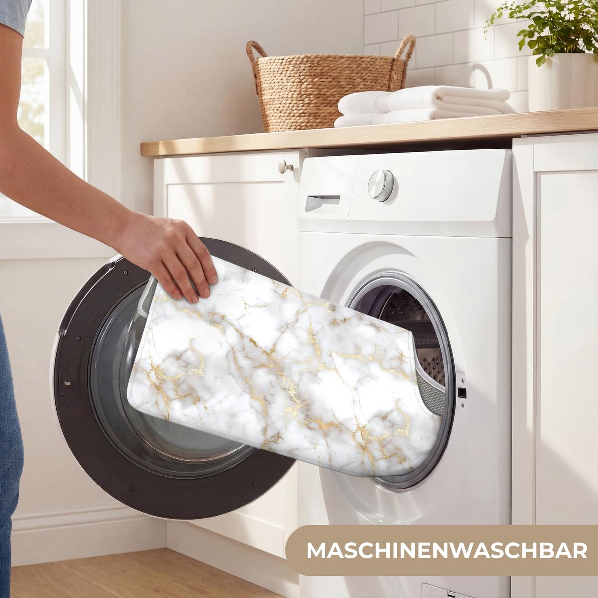 WC-VORLEGER Goldene Adern - Marmor - Weiß Toilettenvorleger 55x60 cm - Weiß, Textil (55/1cm) - OnlyWow
