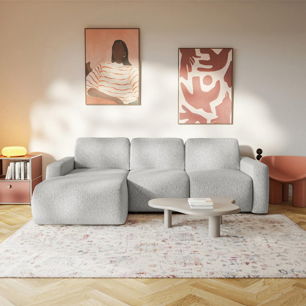 ECKSOFA Carnos Mini Hellgrau Chenille - Hellgrau/Schwarz, Kunststoff/Textil (238/164cm) - Selsey