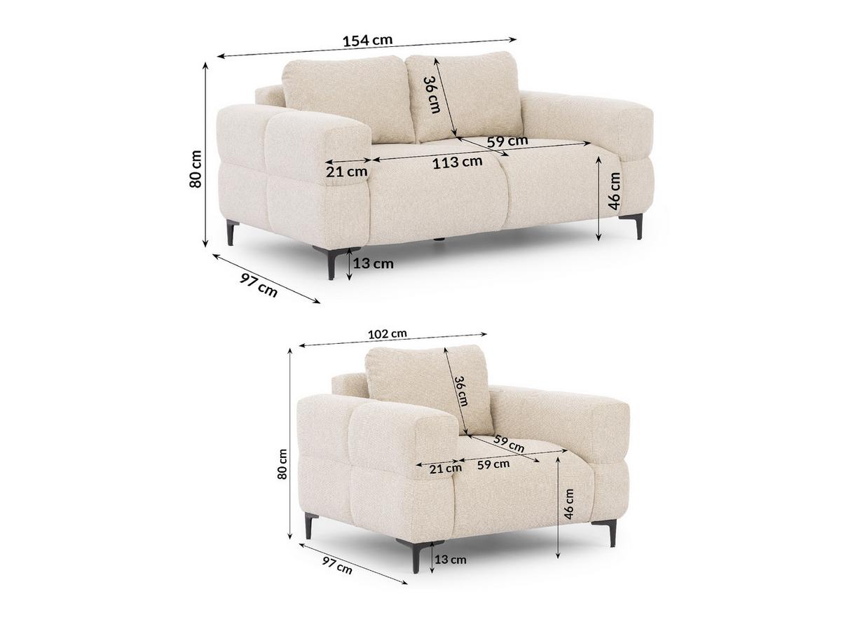 SITZGARNITUR 2+1 Cardea in Bubble-Optik aus weichem Hellbeige Strukturstoff mit hohem Sitzkomfort - Beige/Schwarz, Holz/Textil (154/80/97cm) - S-Style Möbel