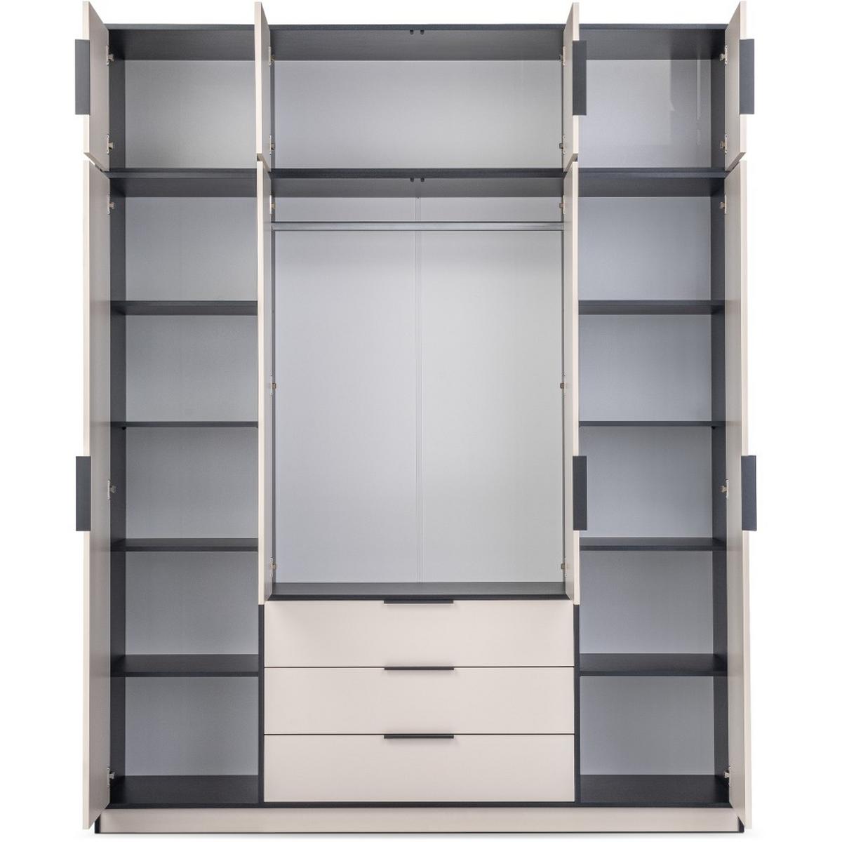 DREHTÜRENSCHRANK Livo mit 4 Türen und 3 Schubladen, mit Schrankaufsatz, kaschmir+schwarz, 200 cm - Kaschmir/Schwarz, Holzwerkstoff (200/245/57cm) - Beautysofa