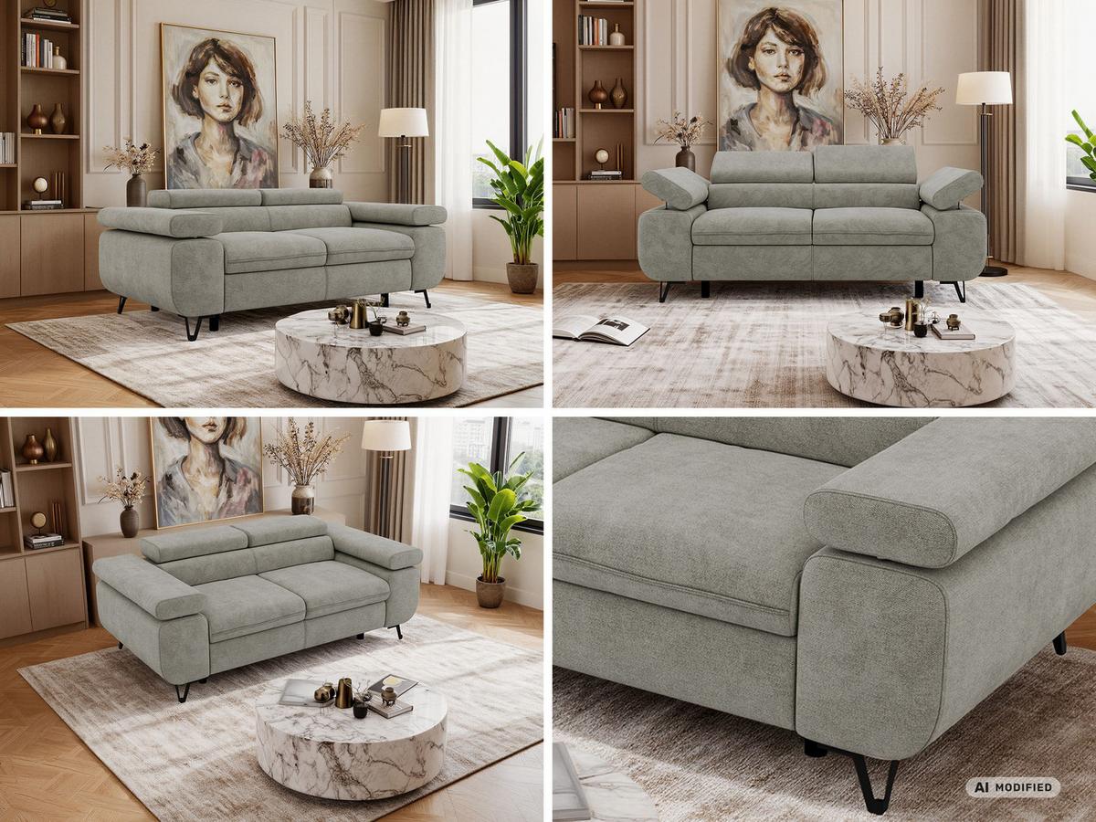 2-SITZER SOFA PETER - Grau Stukture - Graphitfarben/Schwarz, Textil/Metall (200/76/99cm) - MKS
