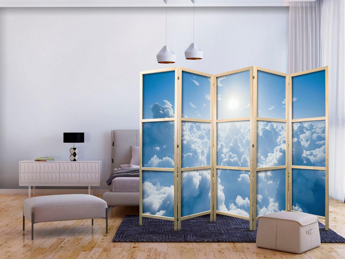 PARAVENT Japanischer 5-tlg 225x172 cm Wolken Und Sonne - Blau, Holz/Textil (225/172/3cm) - Muralo