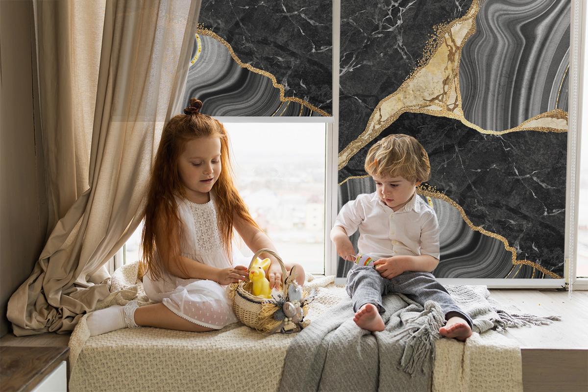INNENROLLO - Fensterrollo - Rollo - 60x40 cm - Schwarzer Marmor - Schwarz, Kunststoff (60/140/0.5cm) - TULUP