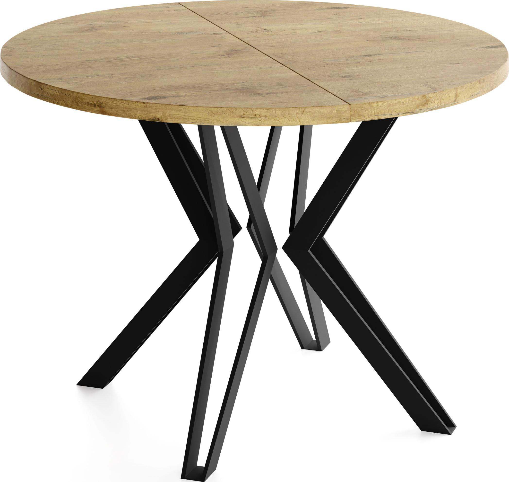 ESSTISCH Revena runder ausziehbarer, Lancelot Eiche 120-200/120/76 cm - Eichefarben/Schwarz, Holzwerkstoff/Metall (120/200/76cm) - WFL GROUP