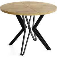 ESSTISCH Revena runder ausziehbarer, Lancelot Eiche 120-200/120/76 cm - Eichefarben/Schwarz, Holzwerkstoff/Metall (120/200/76cm) - WFL GROUP