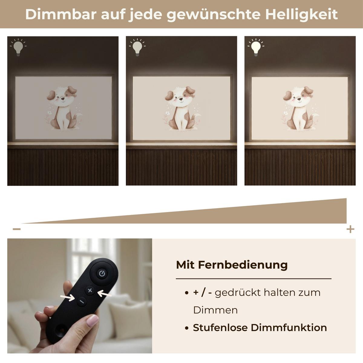NACHTTISCHLAMPE MIT AKKU Hund - Gefleckt - Braun 60x40 cm - Beige, Holzwerkstoff (8/60/40cm) - OnlyWow