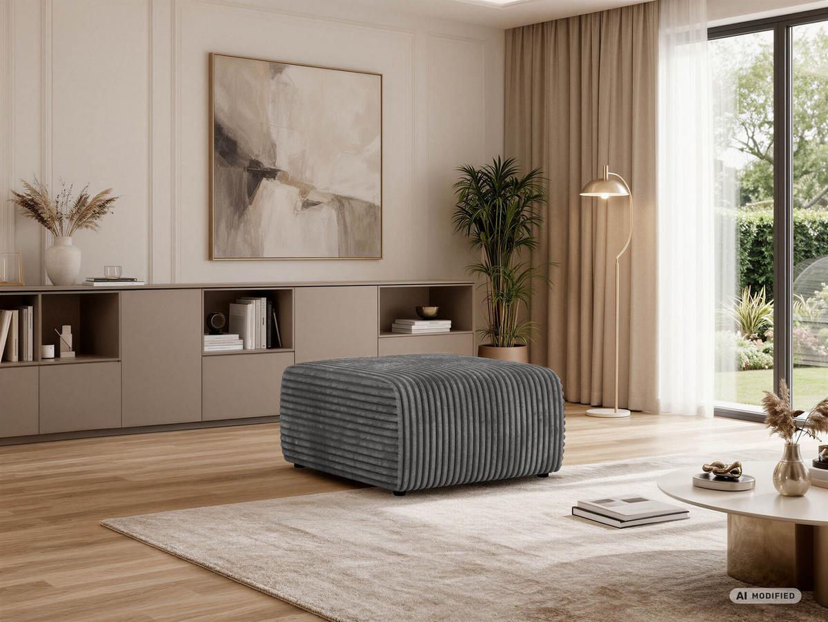 POUF NESSARO - Grau Cord - Schwarz/Grau, Kunststoff/Textil (87/44/96cm) - MKS