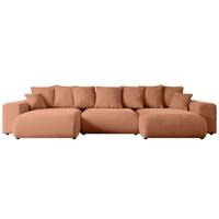 WOHNLANDSCHAFT mit Schlaffunktion ESKAR-U -364x176x84cm Koralle Velours - Koralle/Schwarz, Holzwerkstoff/Kunststoff (364/72/176cm) - ALTDECOR