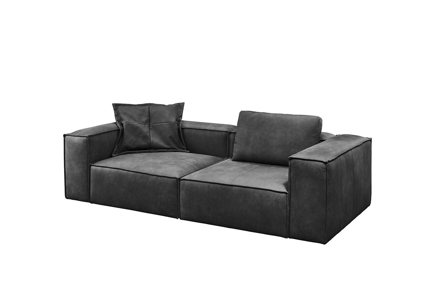 SOFA CARMO Anthrazit Leder - Anthrazit/Schwarz, Leder/Kunststoff (266/68/118cm) - KAWOLA