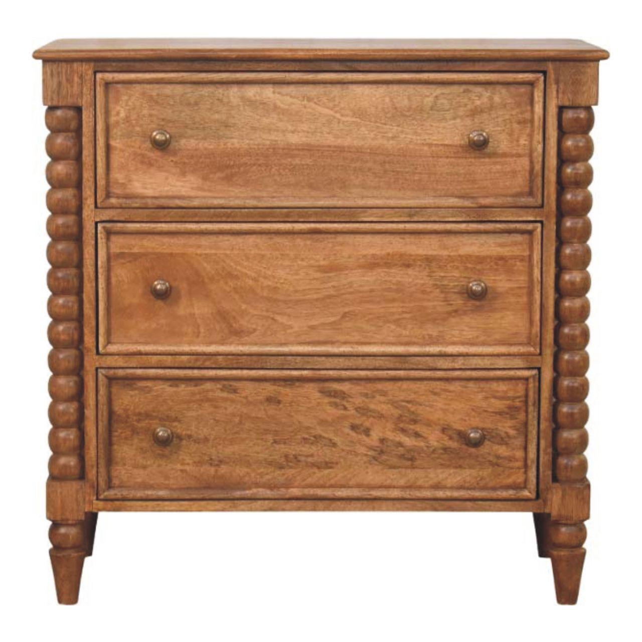 KOMMODE Spindel, 3 Schubladen, Hellbraun - Hellbraun/Messingfarben, Holz/Metall (80/80/35cm) - Artisan Furniture