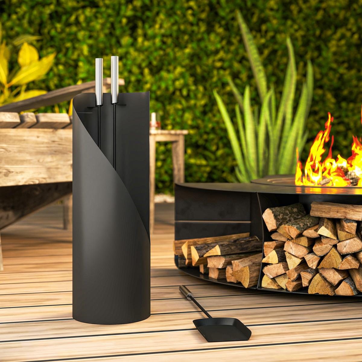KAMINBESTECK 4-teilig Metall Schwarz - Schwarz, Metall (20/65/20cm) - Outsunny