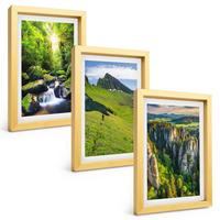 BILDER SET 3er Set - 20x30 cm Goldrahmen - Grüne Berge Wasserfallwald - Goldfarben, Kunststoff (20/30cm) - TULUP