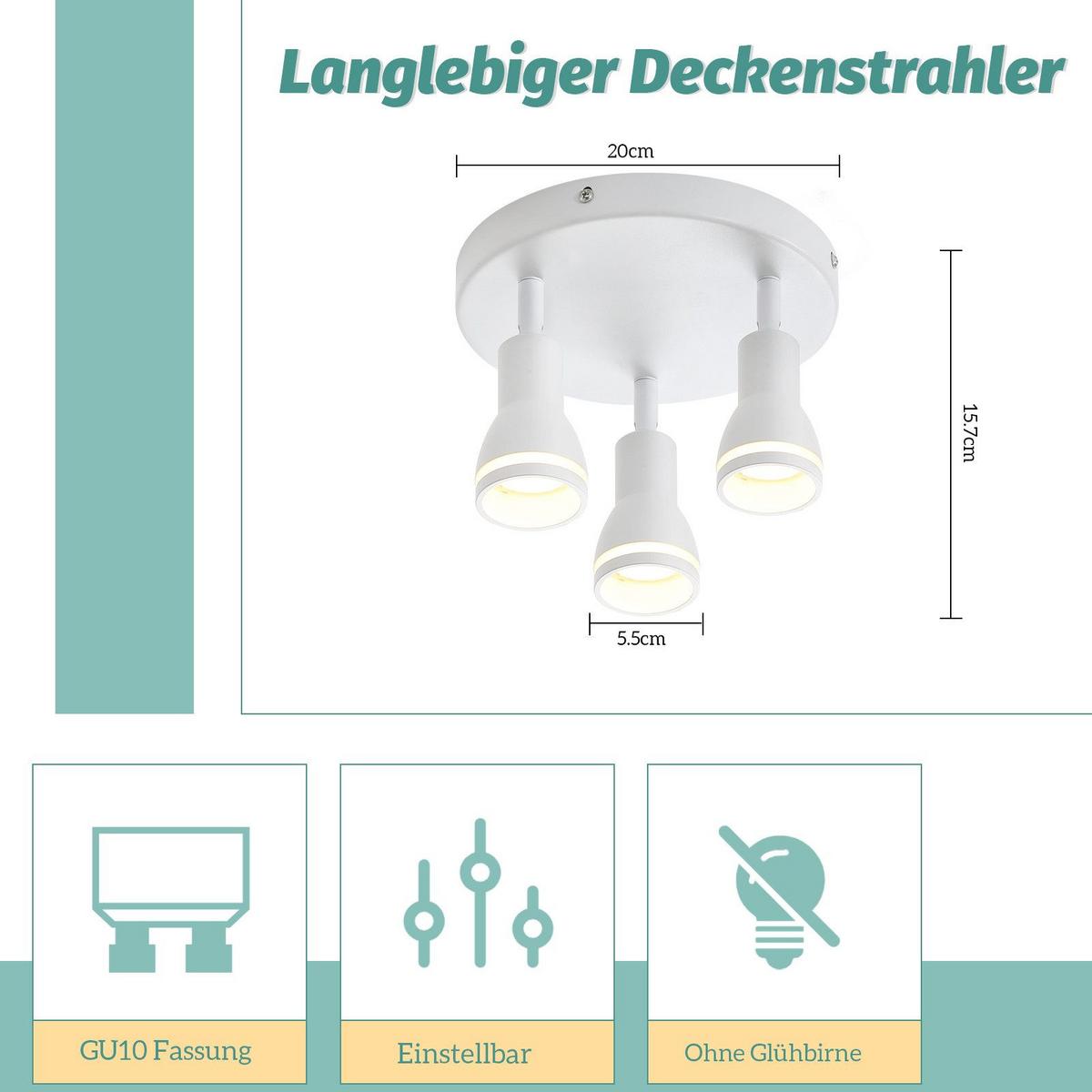 DECKENSTRAHLER Macadam 3-flammig 20/20/15.7cm - Weiß, Metall (20/20/15.7cm) - Nettlife