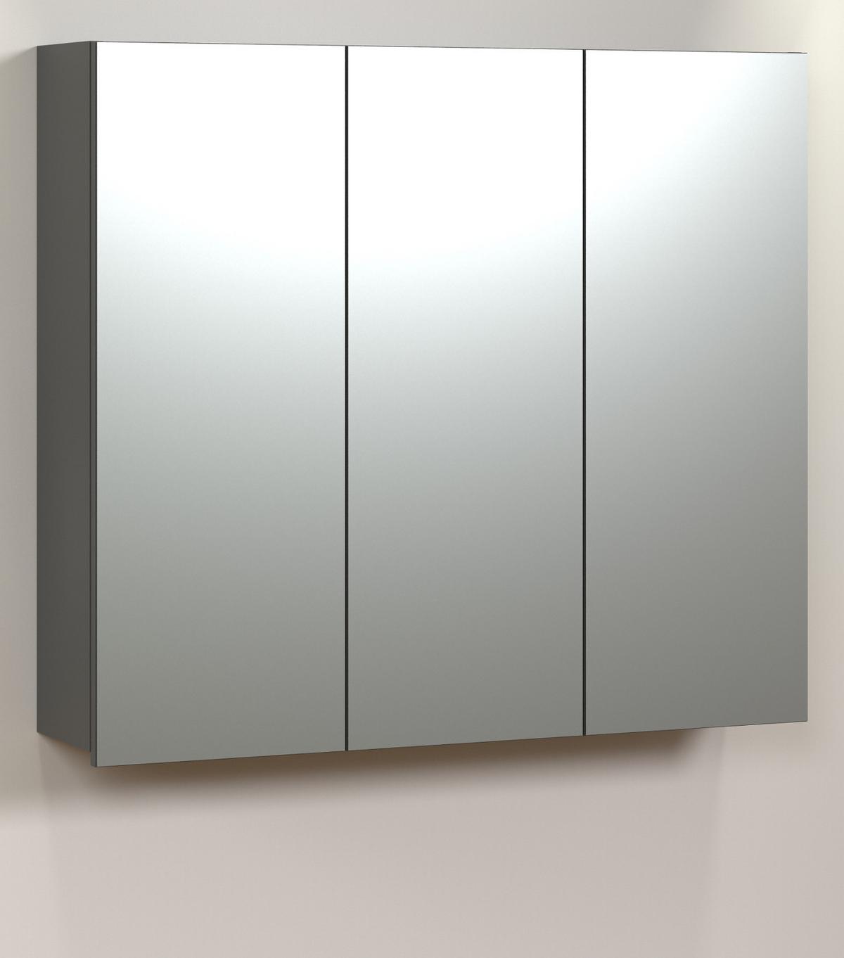 SPIEGELSCHRANK grau 90 cm, Badschrank 3-türig - Klar/Anthrazit, Glas/Holzwerkstoff (90/80/20cm) - Top.Furn
