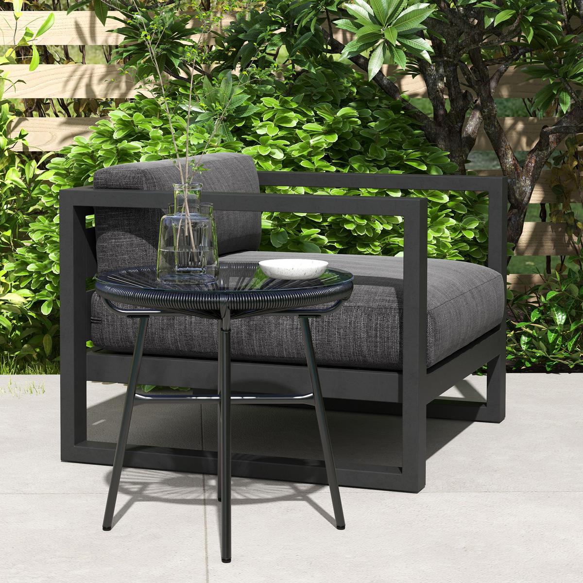 BALKONTISCH, Schwarz, Metall, PE Rattan - Schwarz, Kunststoff (50/50/50cm) - Outsunny